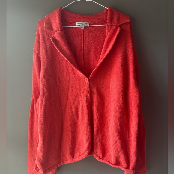 Coldwater Creek, size 2X, 100% cotton knit button up orange sweater, over sized - Picture 5 of 9